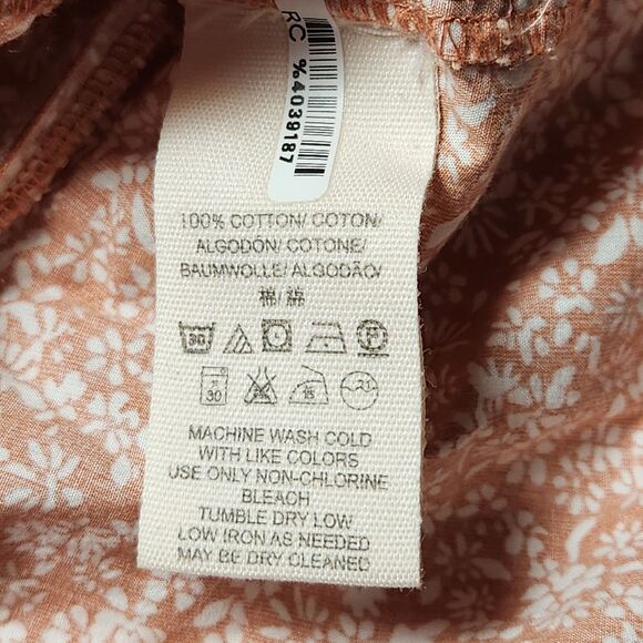 Free People Womens Medium Sienna Floral Blouse Tie Sleeves Orange Boho - Picture 6 of 12